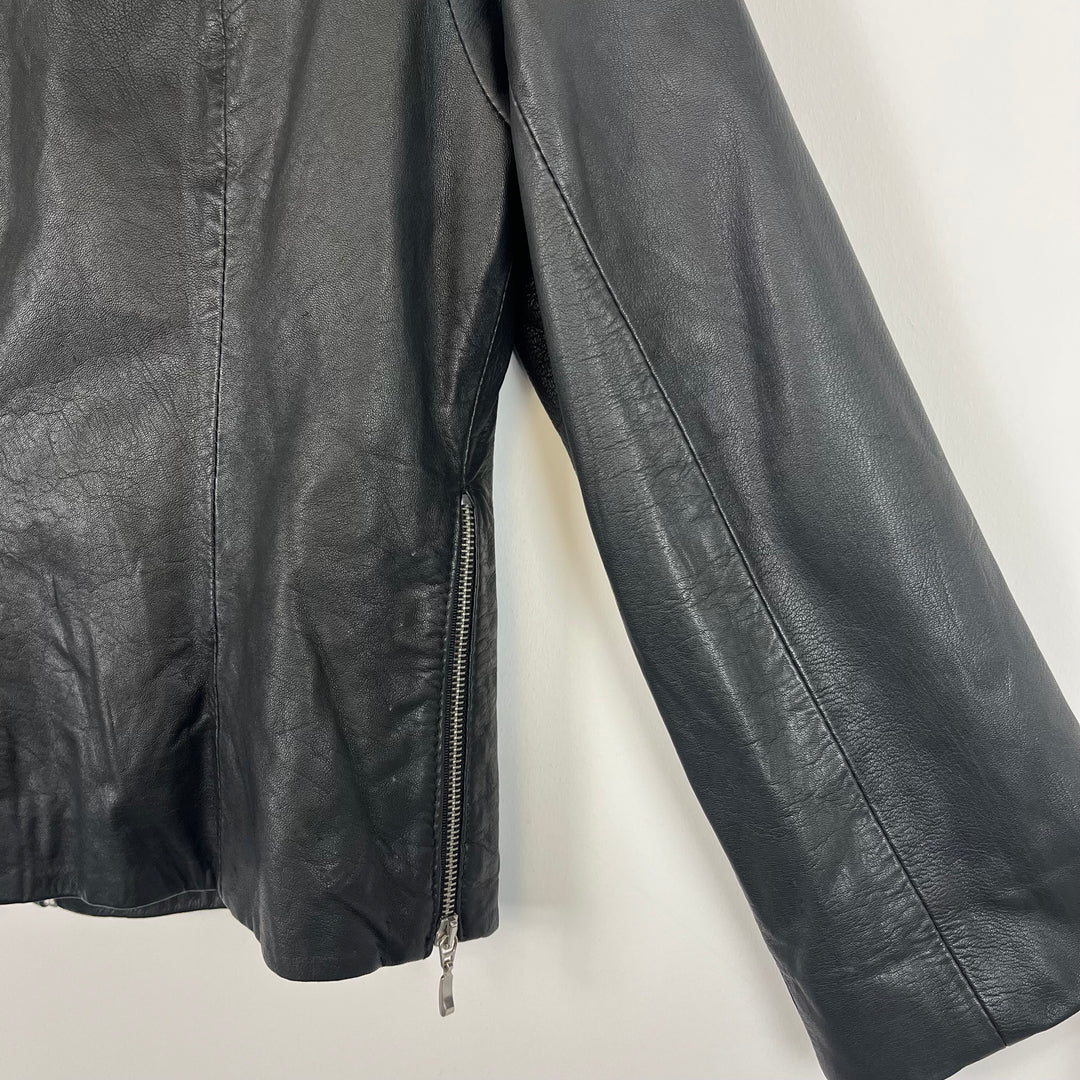 Black leather boxy crop fit jacket - L