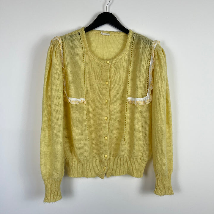 Lemon mohair knit scallop edge cardigan - L