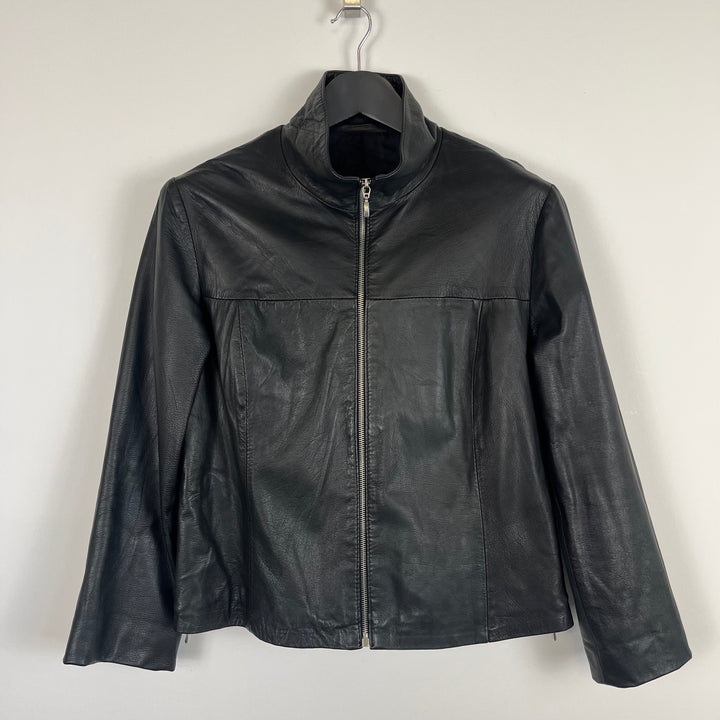 Black leather boxy crop fit jacket - L