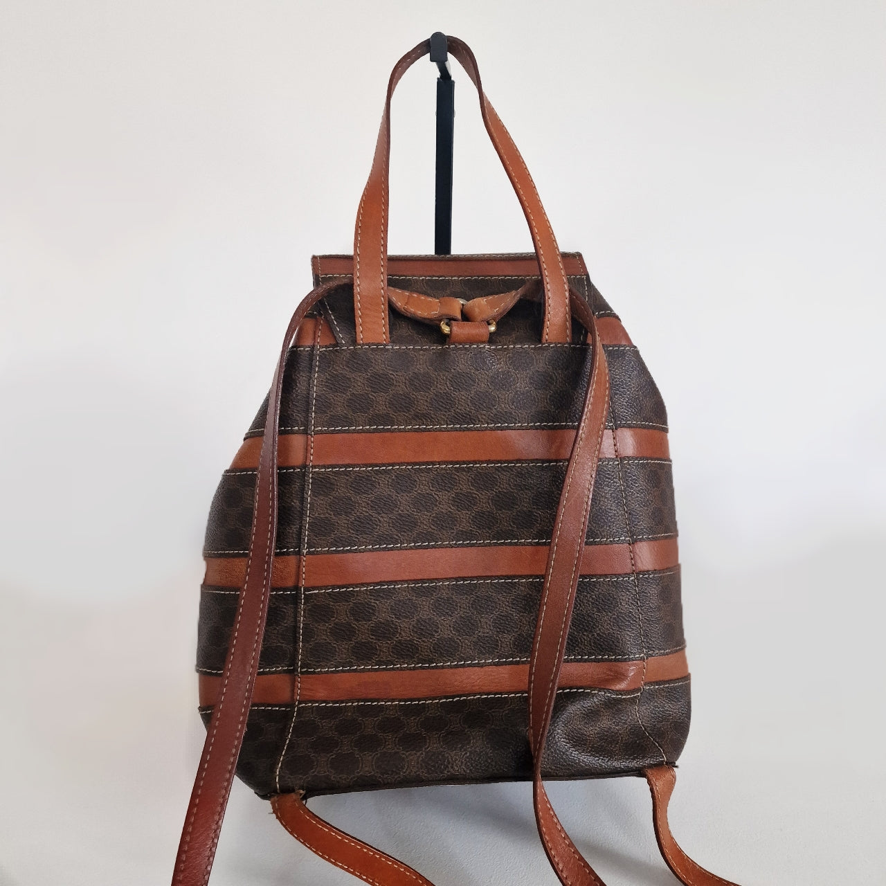 2024 Genuine Leather Vintage Striped Backpack