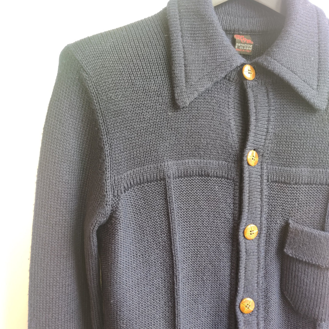 Knitted Navy Wool Cardigan - UK10