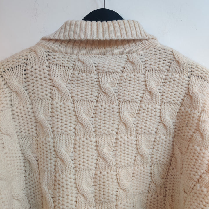 Vintage Knitted Cable Beige Wool Half zip Sweater - UK 12/14