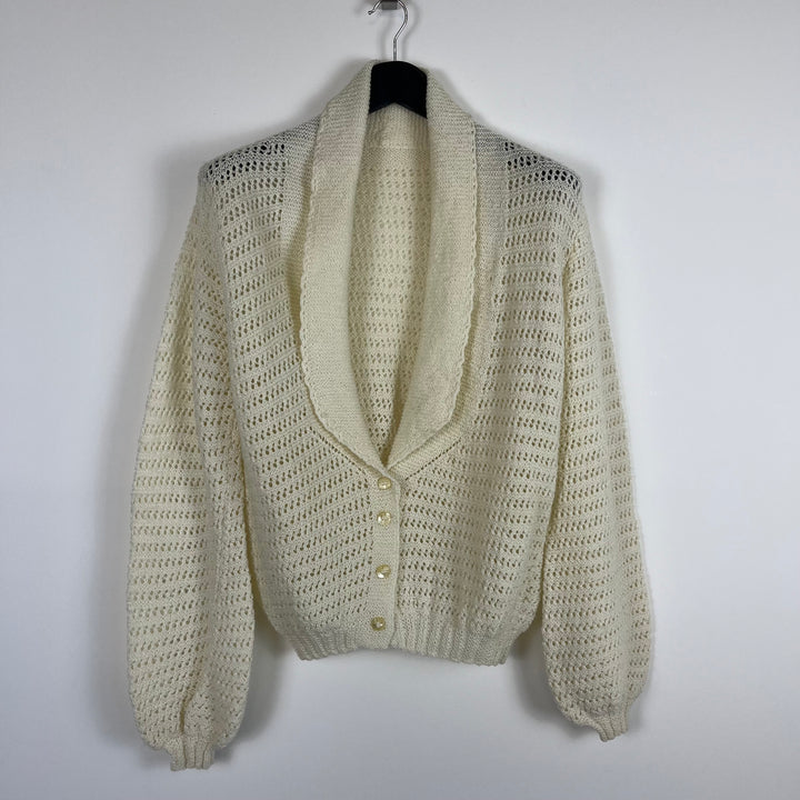 Cream open lace knit balloon sleeve cardigan - M