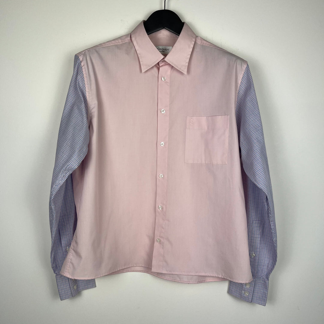 RE/WORK YSL Pink with contrast check Sleeve Cotton Shirt - L [No.8]