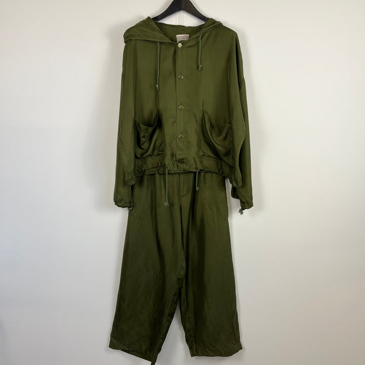 Distrito Federal khaki green silk two piece tracksuit - L