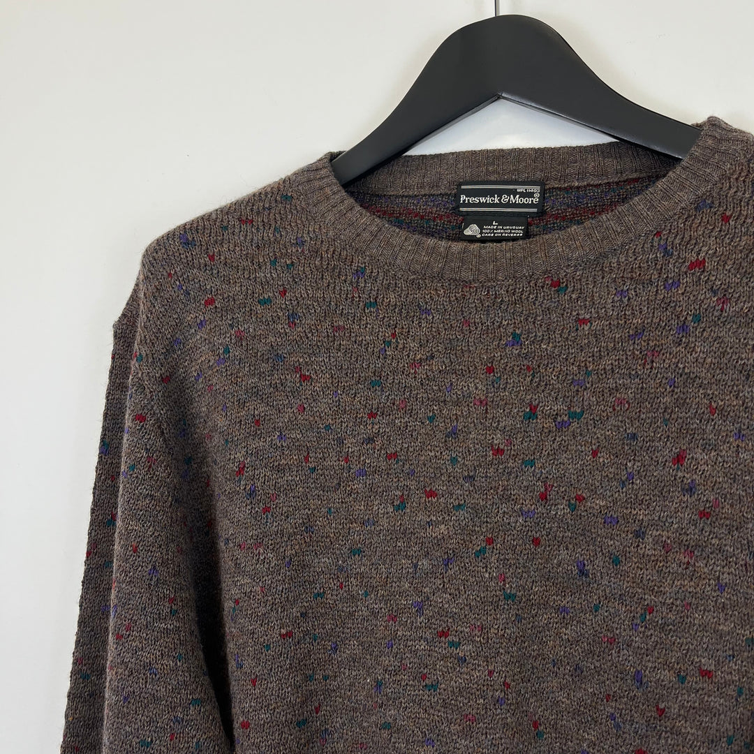 Brown multicolour pure merino wool jumper