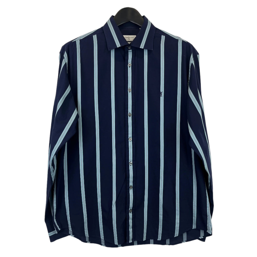 YSL Navy Striped Cotton Shirt - L