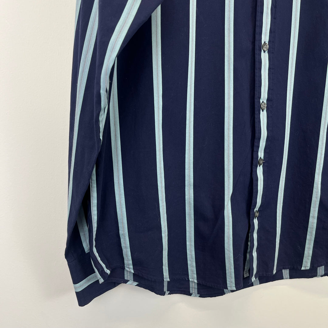 YSL Navy Striped Cotton Shirt - L