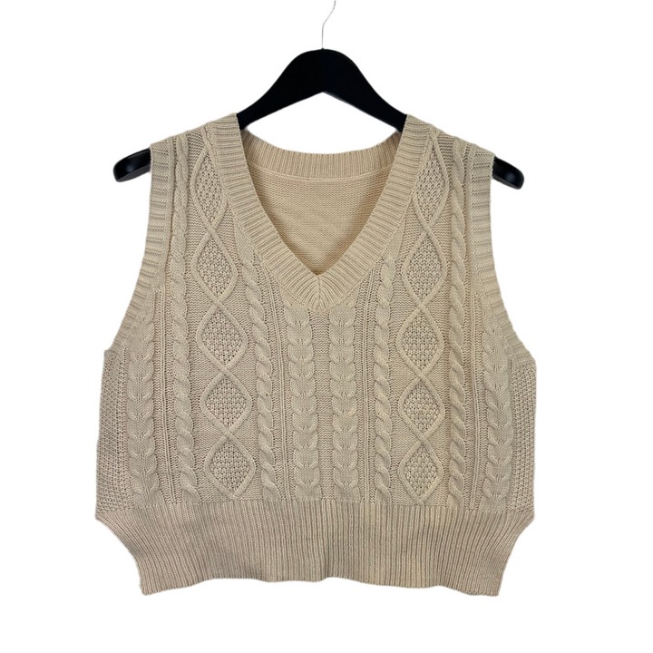 Cream cropped cable vest - S