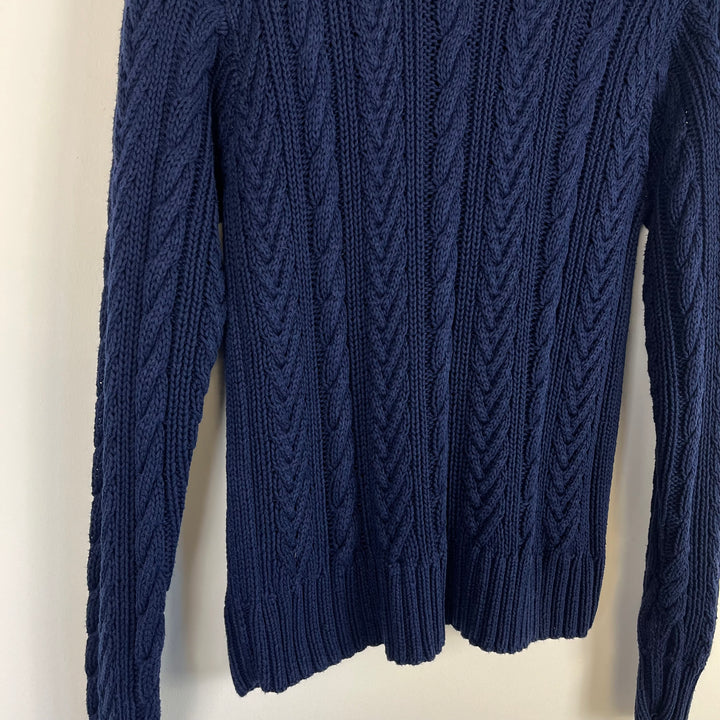 Polo by Ralph Lauren navy cable knit long sleeve v neck jumper - L