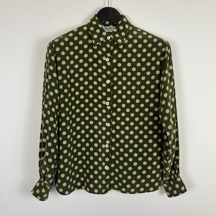 Aspesi basic khaki and cream polka dot Silk blouse - S