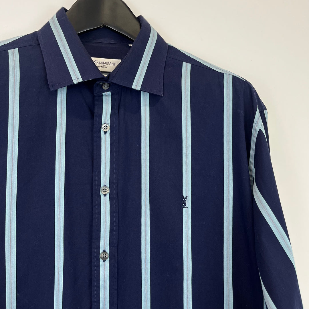 YSL Navy Striped Cotton Shirt - L