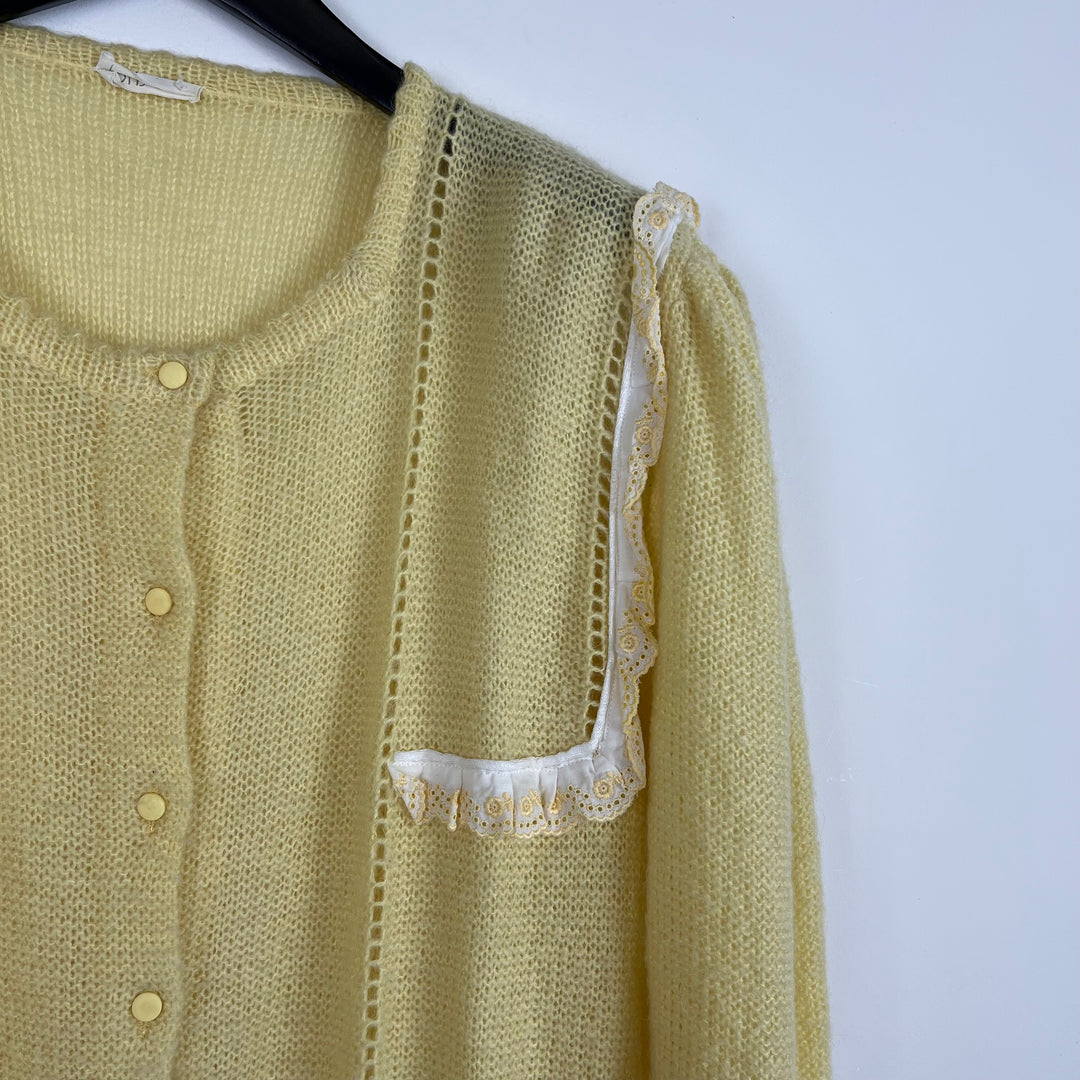 Lemon mohair knit scallop edge cardigan - L