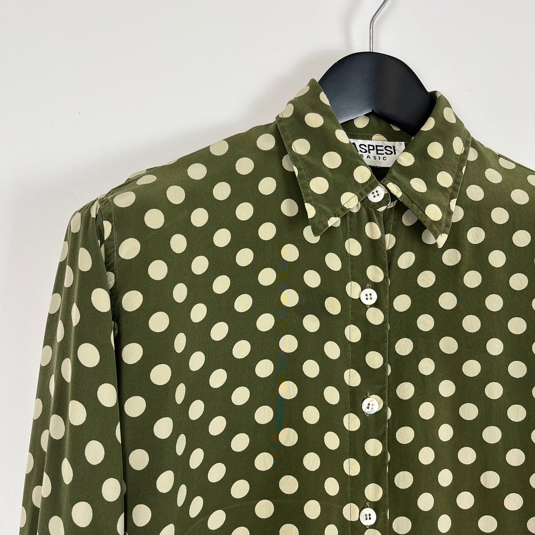 Aspesi basic khaki and cream polka dot Silk blouse - S