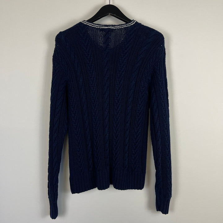 Polo by Ralph Lauren navy cable knit long sleeve v neck jumper - L