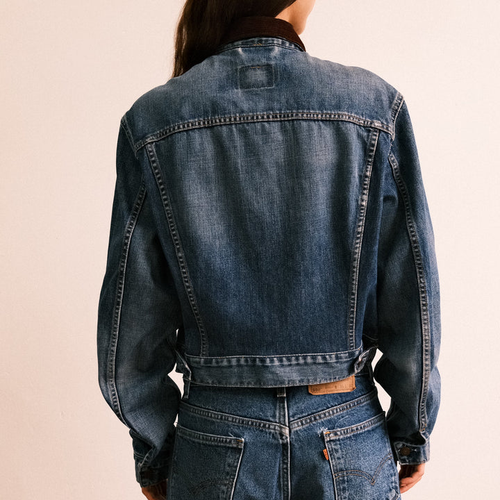 Boxy cord collar denim Jacket - Deep indigo