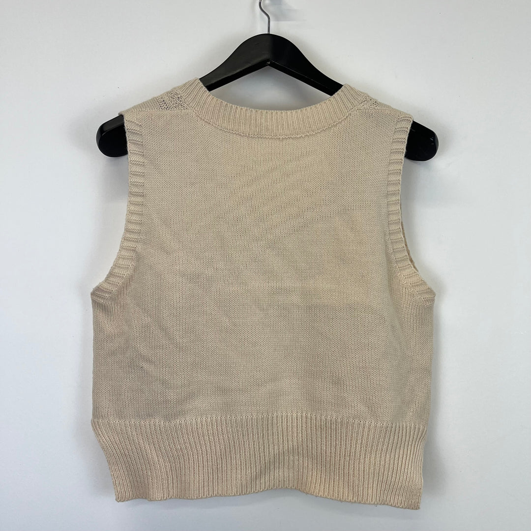 Cream cropped cable v-neck vest - S