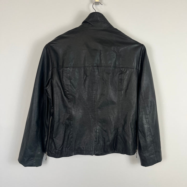 Black leather boxy crop fit jacket - L