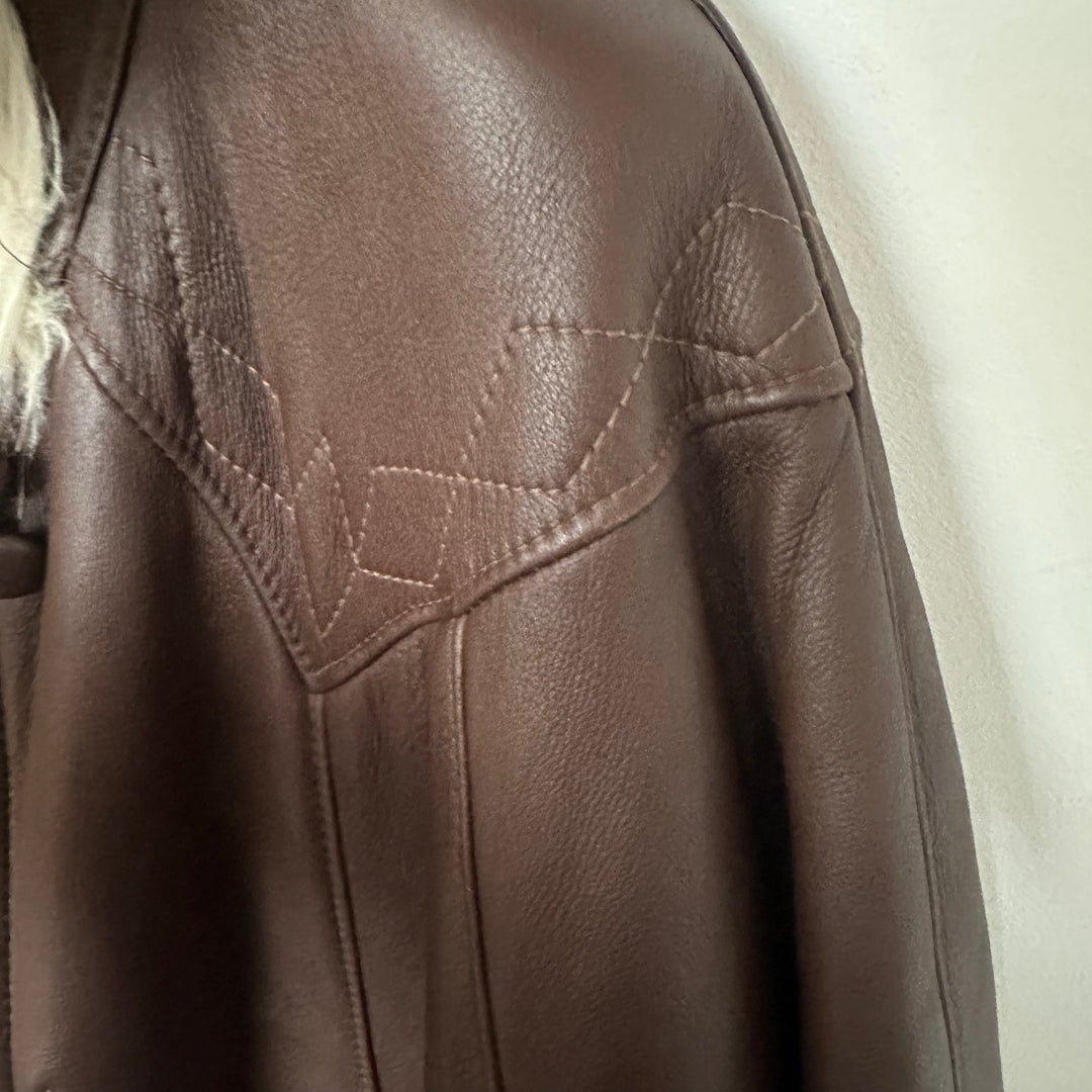 Brown Real Leather Shearling Coat - M