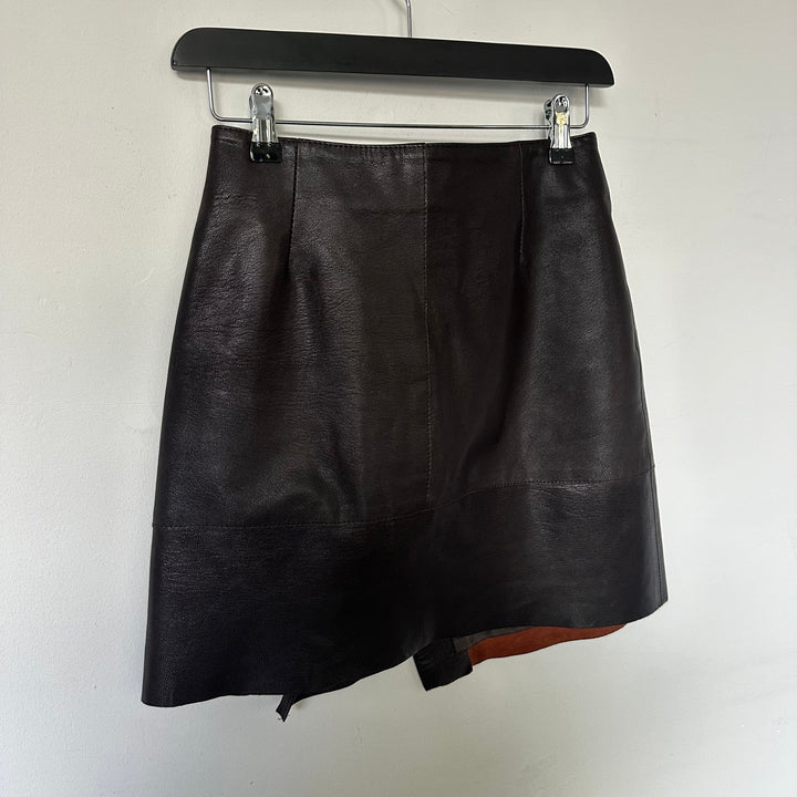 Brown Real Leather Mini Skirt - UK6/8