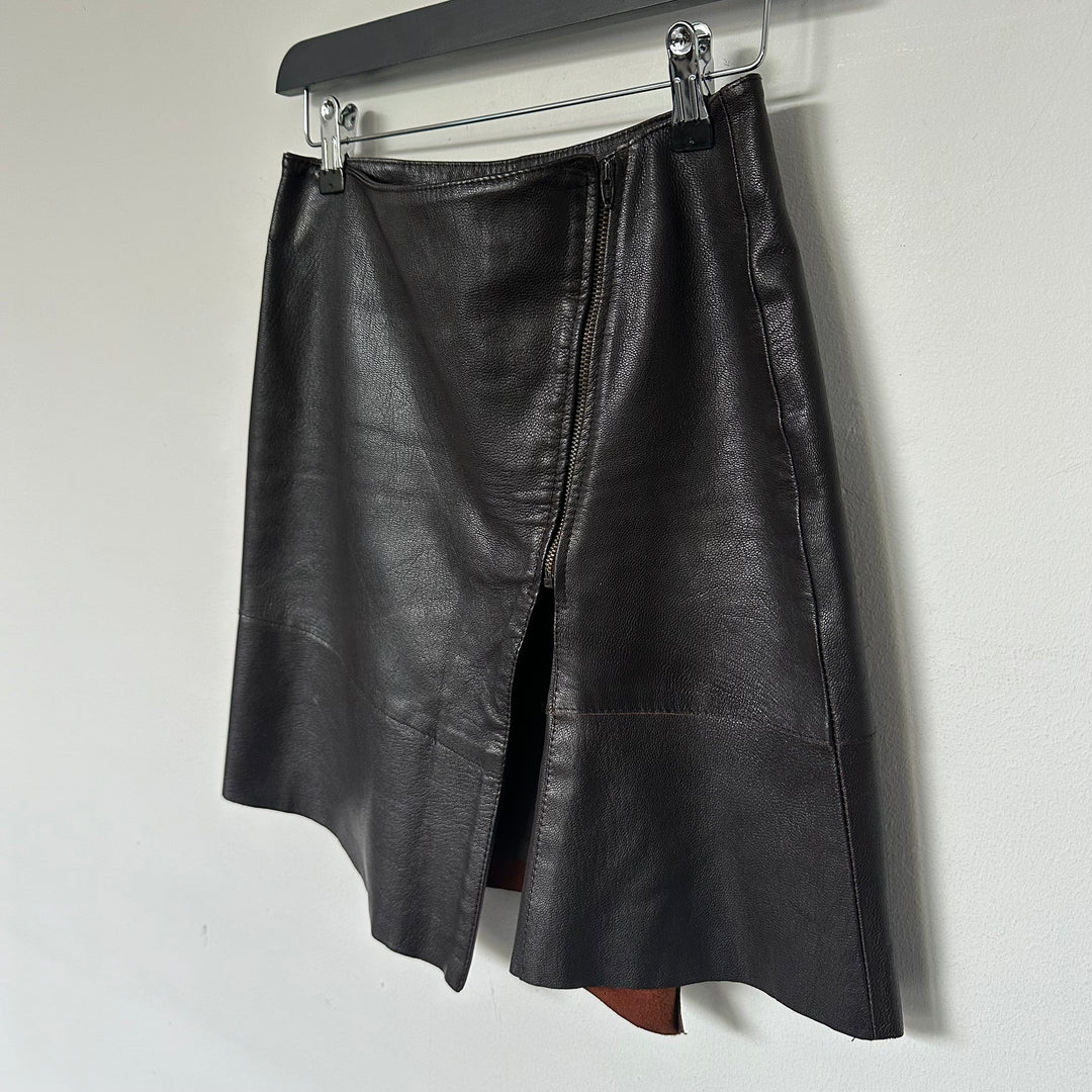 Brown Real Leather Mini Skirt - UK6/8