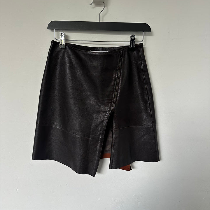 Brown Real Leather Mini Skirt - UK6/8