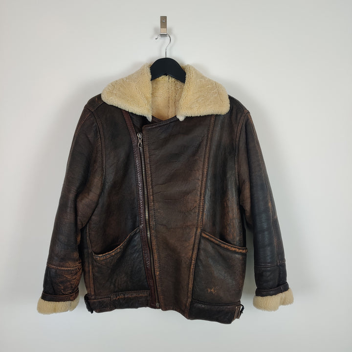 Premium Brown Leather Aviator Jacket - S