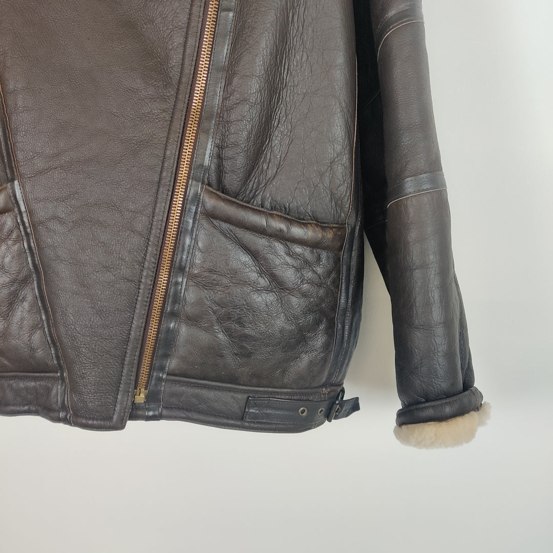 Premium Brown Real Leather Aviator Jacket - UK10