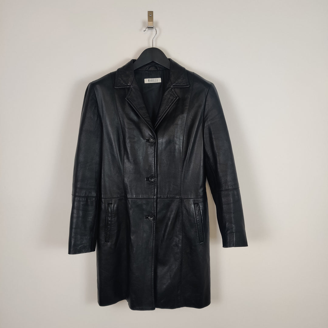 Marella Black Midi Leather Jacket - UK12