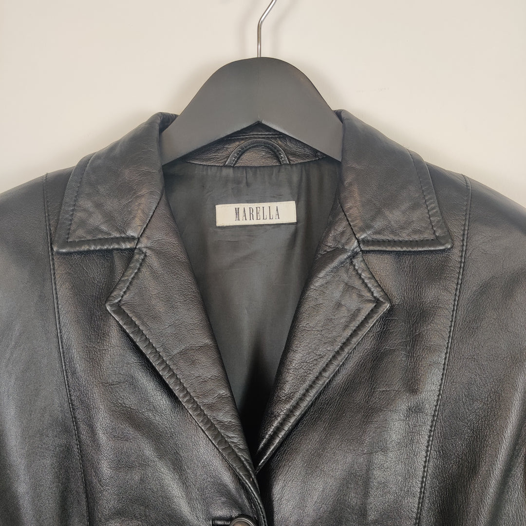 Marella Black Midi Leather Jacket - UK12