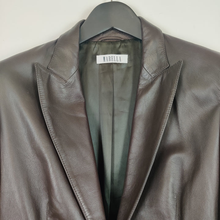 Marella Brown Leather Blazer - UK12