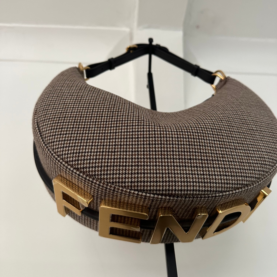 Fendi Fendigraphy Houndstooth & Leather Hobo bag - Small