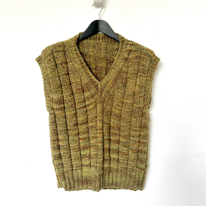 Vintage Hand-knitted Green Wool Oversized Vest - UK12/14