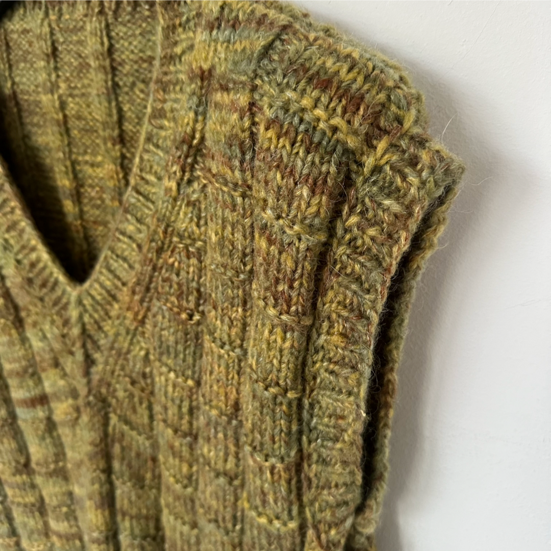 Vintage Hand-knitted Green Wool Oversized Vest - UK12/14