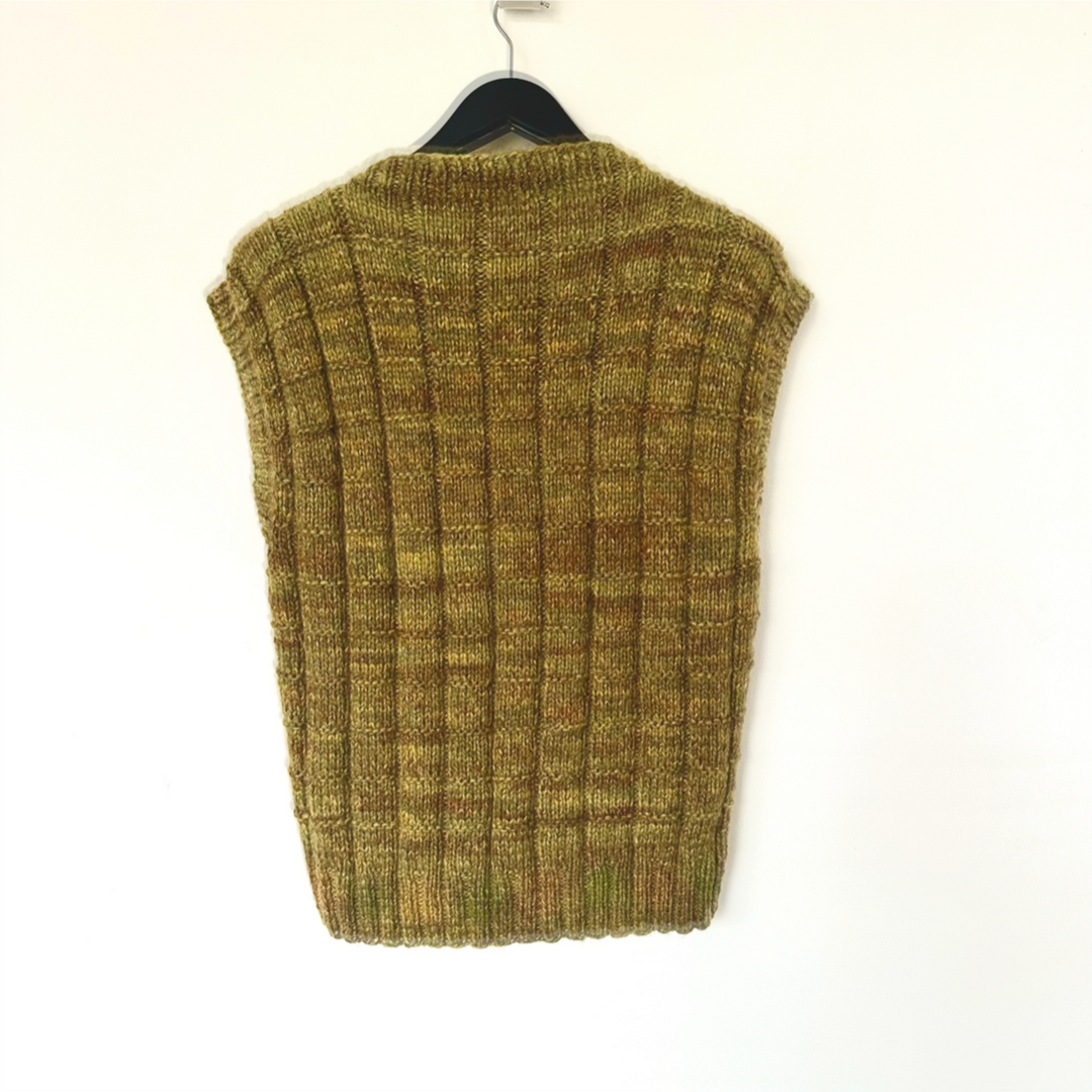 Vintage Hand-knitted Green Wool Oversized Vest - UK12/14