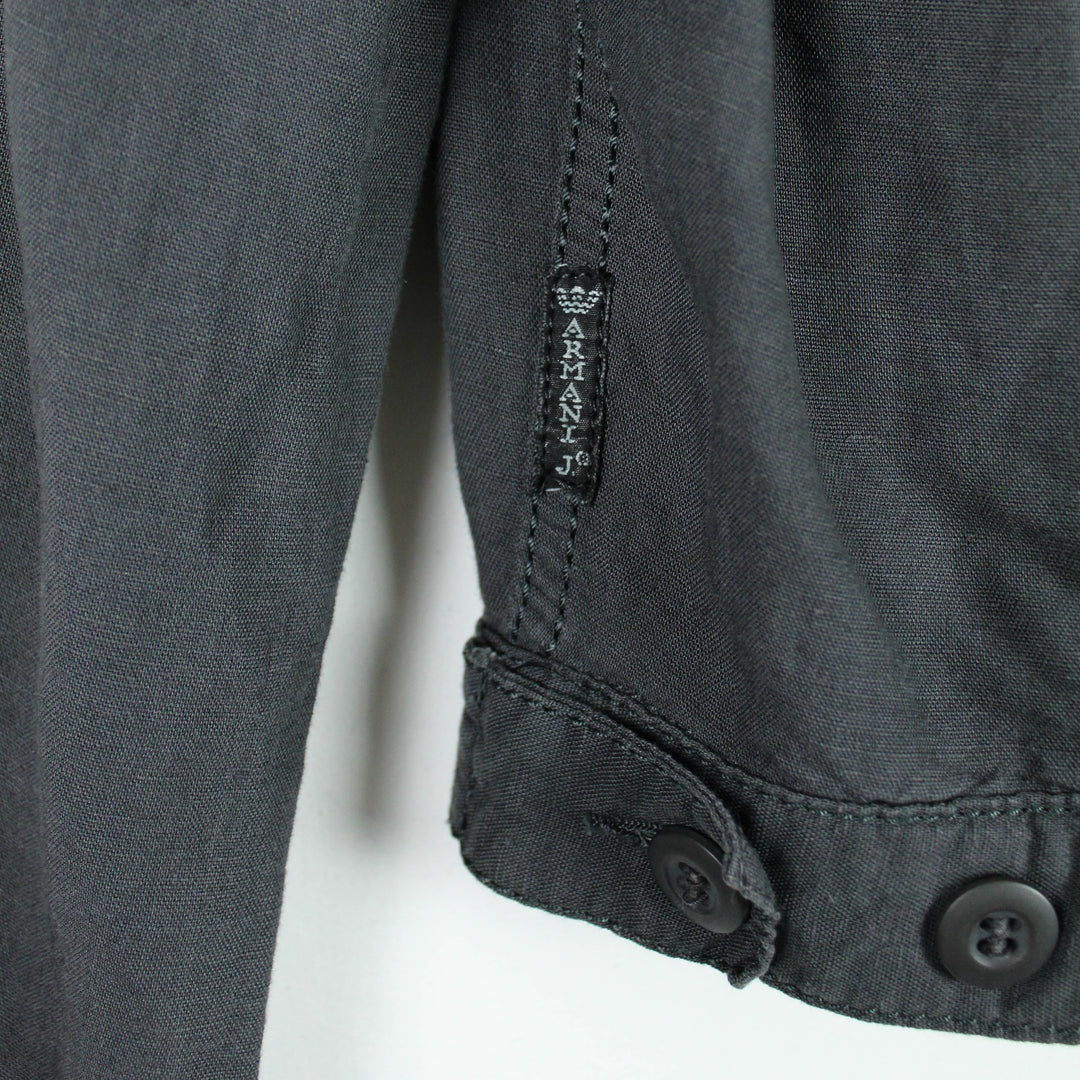 Armani Jeans grey cropped utility linen blend shirt - UK 10