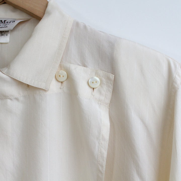 Max Mara cream Ivory pure silk stripe long sleeve folded extra button placket with cuff links and shoulder pads