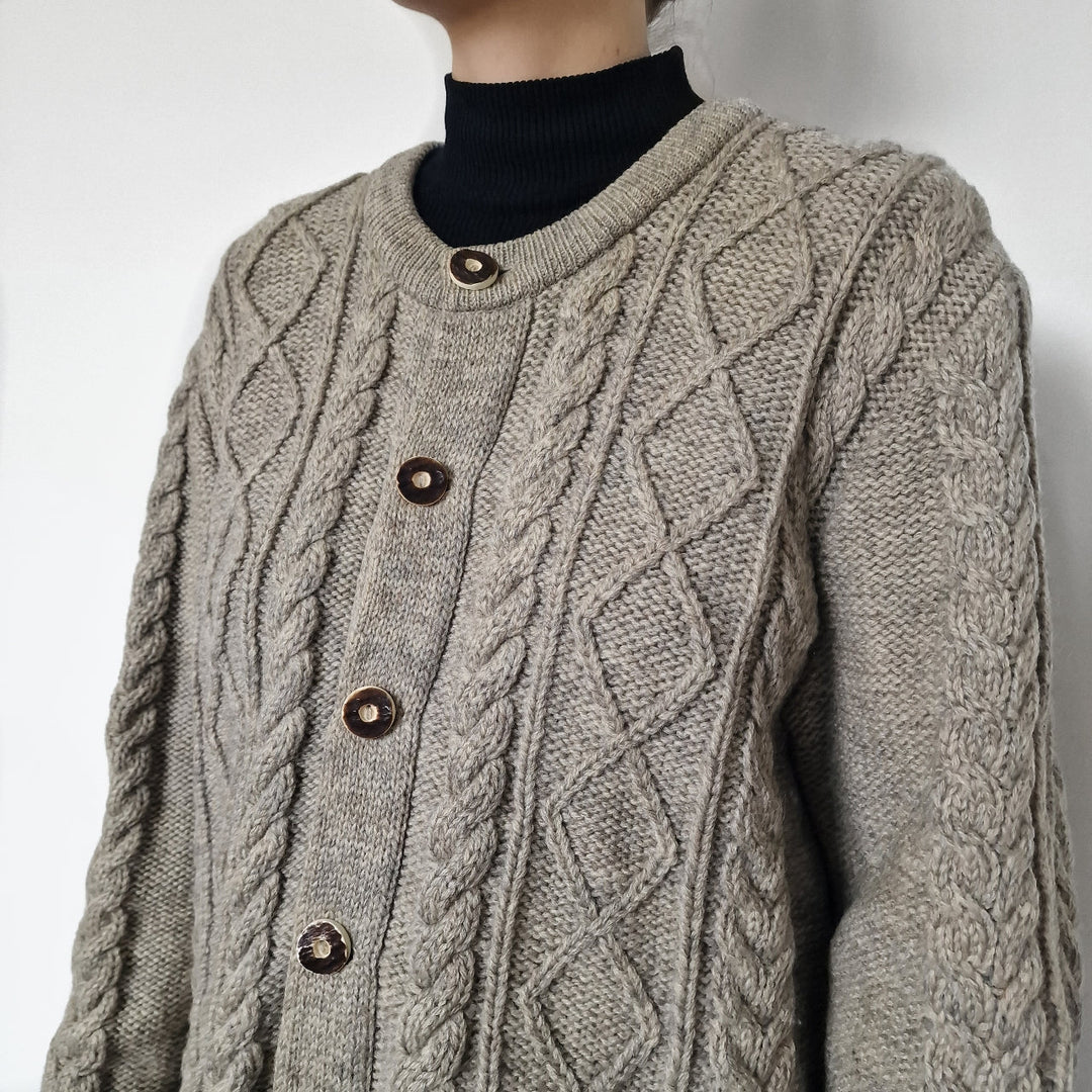 Grey Chunky Cable Knit Cardigan - UK 10-12